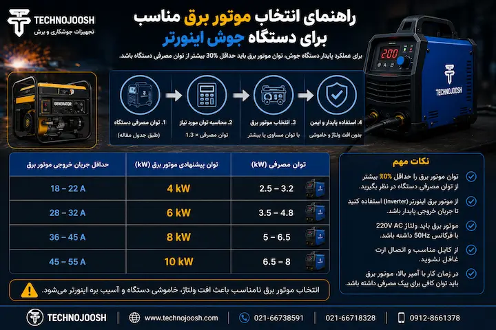 انتخاب موتور برق مناسب برای دستگاه جوش اینورتر