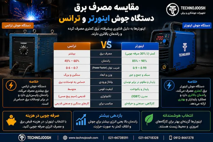 مقایسه مصرف برق دستگاه جوش اینورتر و ترانس