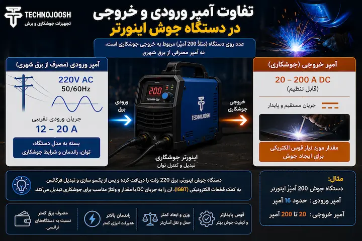 تفاوت آمپر ورودی و خروجی دستگاه جوش اینورتر