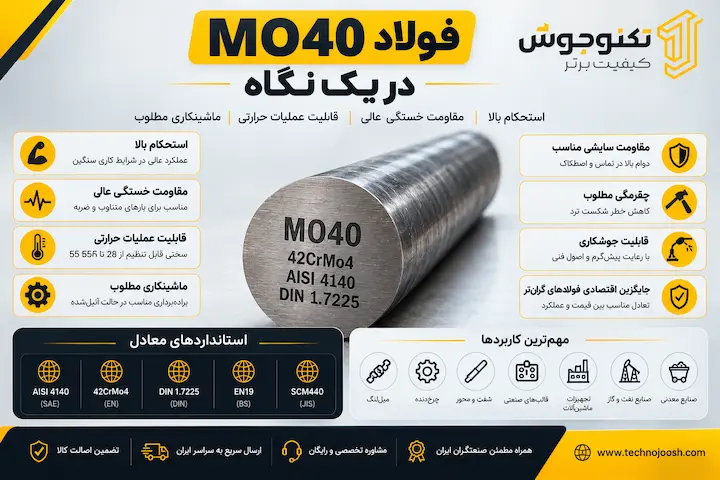 فولاد mo40 چیست؟ بلاگ اینفوگرافیک معرفی فولاد MO40 و مهمترین ویژگیهای آن