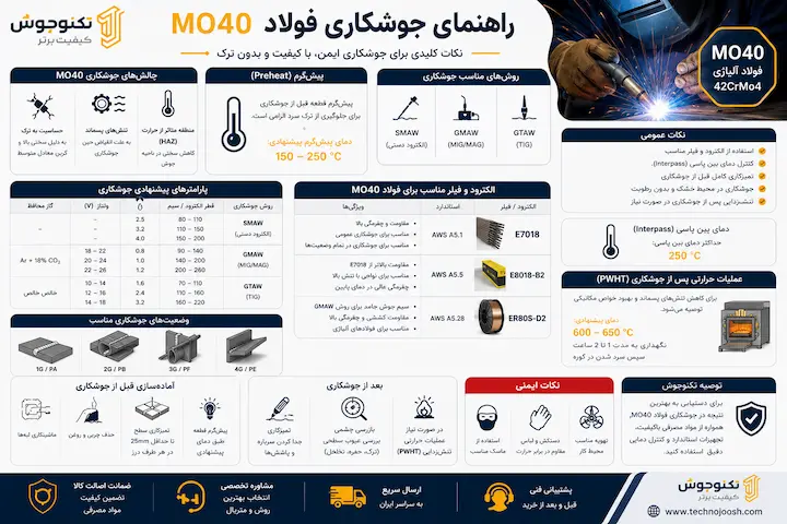 فولاد mo40 چیست؟ بلاگ اهنمای جوشکاری فولاد MO40 شامل پیشگرم، الکترود و کنترل دمای بین پاس