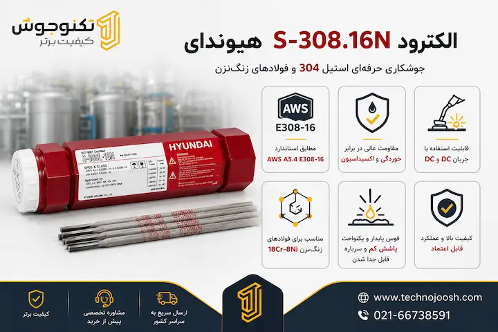الکترود S-308.16N مشخصات فنی الکترود استیل Hyundai S-308.16N مطابق استاندارد AWS E308-16