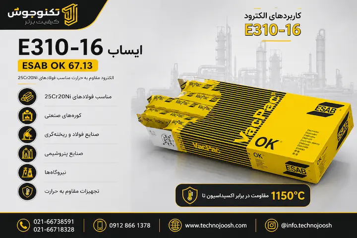 کاربردهای الکترود E310-16 ایساب ESAB OK 67.13 برای فولادهای مقاوم به حرارت