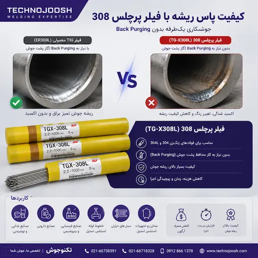 کیفیت پاس ریشه با فیلر پرچلس TG-X308L
